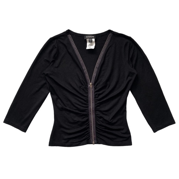 Vintage 90s Bebe Bedazzled Zip Up Top 💋 - Picture 1 of 5